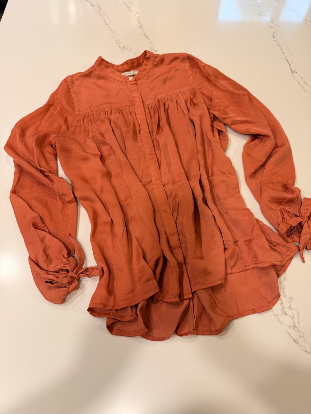 Abercrombie & Fitch Rust Long-Sleeve Tie Cuff Peasant Top
